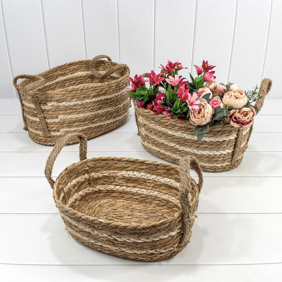 Корзина плетёная Овальная 30*20*11 (±5%) см, из камыша с ручками Натуральный  - фото1