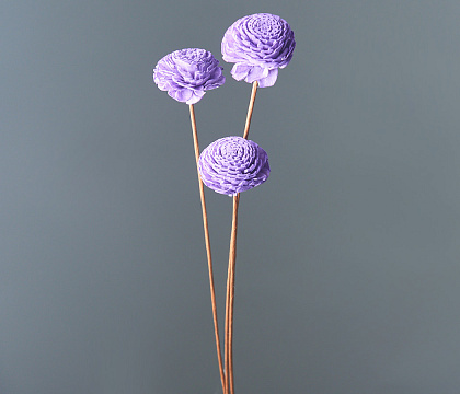 "Деревянный цветок мини Сола" ручной работы, длина 40-50 см,  раз.цветка: 4 см,  3 шт/упак., фиолет - фото1