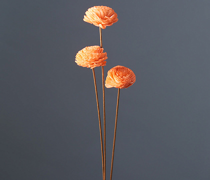 "Деревянный цветок мини Сола" ручной работы, длина 40-50 см,  раз.цветка: 4 см, 3 шт/упак., персик - фото1