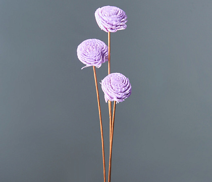 "Деревянный цветок мини Сола" ручной работы, длина 40-50 см,  раз.цветка: 4 см, 3 шт/упак., сирен - фото1