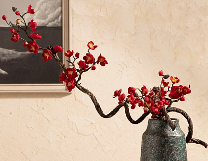 Ветка декоративная гибкая с соцветиями 100 см, 1 шт., красный - фото1