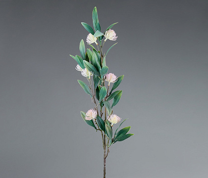 Искусственная декоративная ветка Эвкалипта с цветами 70*15, 1 шт., зеленый - фото1