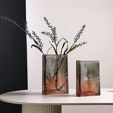 Ваза стеклянная D15 * H24,5,  1 шт., градиент серый/коричневый - фото1