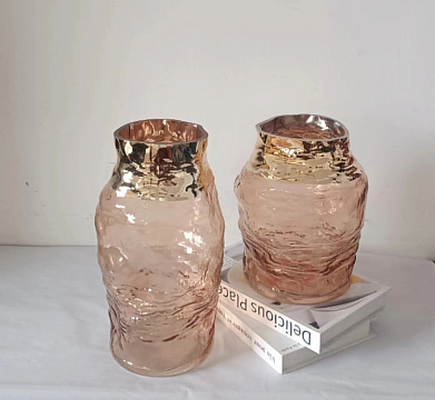 Ваза стеклянная D15 * H30, 1 шт., шампань/золото - фото1