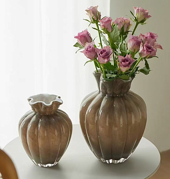 Ваза стеклянная D16 * H22,  1 шт., оливково-серый - фото1