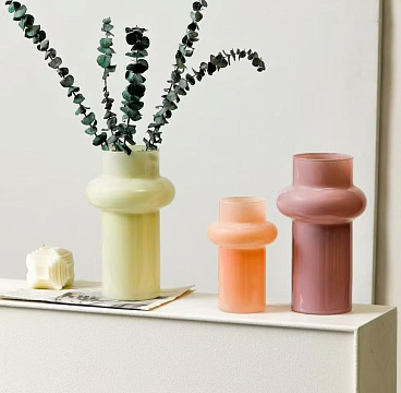 Ваза стеклянная D16*25 см, 1 шт., нежно-сливовый - фото1