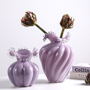 Ваза стеклянная D17 * H20,  1 шт., молочно-сиреневый - фото1