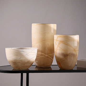 Ваза стеклянная D17 * H22,  1 шт., кремовый/оливковый - фото1