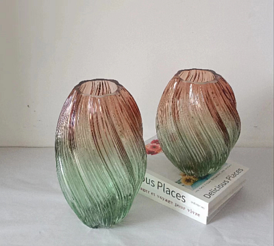 Ваза стеклянная D18 * H21, 1 шт., градиент розовый/зеленый - фото1