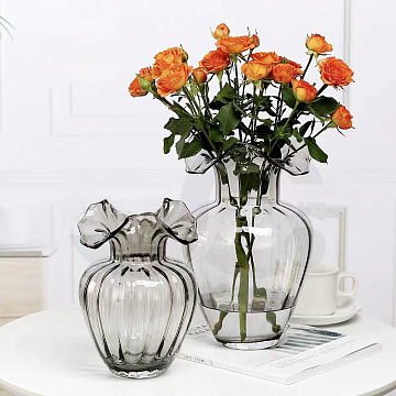 Ваза стеклянная D18 * H28,5,  1 шт., серый - фото1