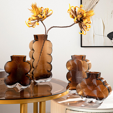 Ваза стеклянная D19 * H16 см, 1 шт., коричневый - фото1