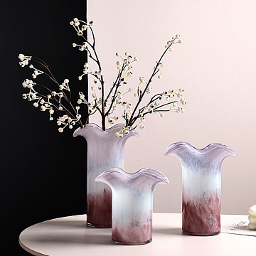 Ваза стеклянная D19,5 * H26,  1 шт., градиент фиолетовый/св.сиреневый - фото1