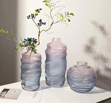 Ваза стеклянная D20,5 * H19 см, 1 шт., градиент св.голубой/розовый - фото1