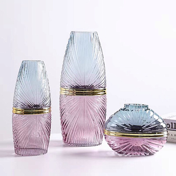 Ваза стеклянная D21,5 * H16,  1 шт., градиент светло розовый/голубой - фото1