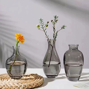 Ваза стеклянная D7.5 * H13, 1 шт., серый - фото1