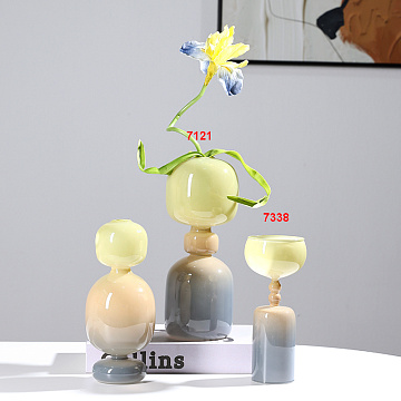 Ваза стеклянная D8 * H18 см, 1 шт., градиент  серый/лимонный/зеленый - фото1