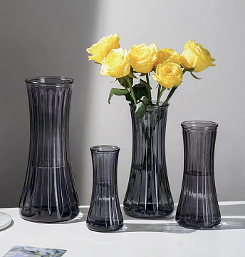 Ваза стеклянная D9*20 см, 1 шт., серый - фото1