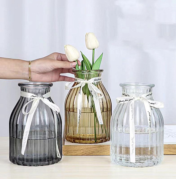 Ваза стеклянная H14 см, 1 шт., янтарный - фото1